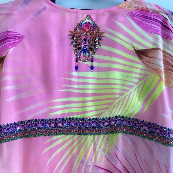 Camilla South Beach Sunrise 100% Silk Gathered Yoke Short Dress Blouson Sleeves - Picture 8 of 16